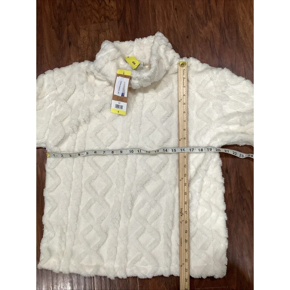Eddie Bauer Women's Fleece Cable-Knit Pullover Sweater Ivory Mock Neck S